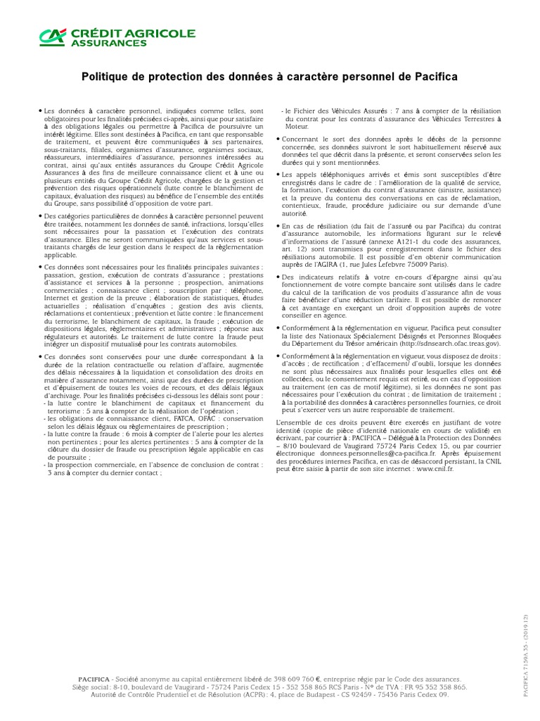 Conditions Générales Assurance Auto Pacifica 2020 Pdf PCK50 | PDF | Assurance | Crédit