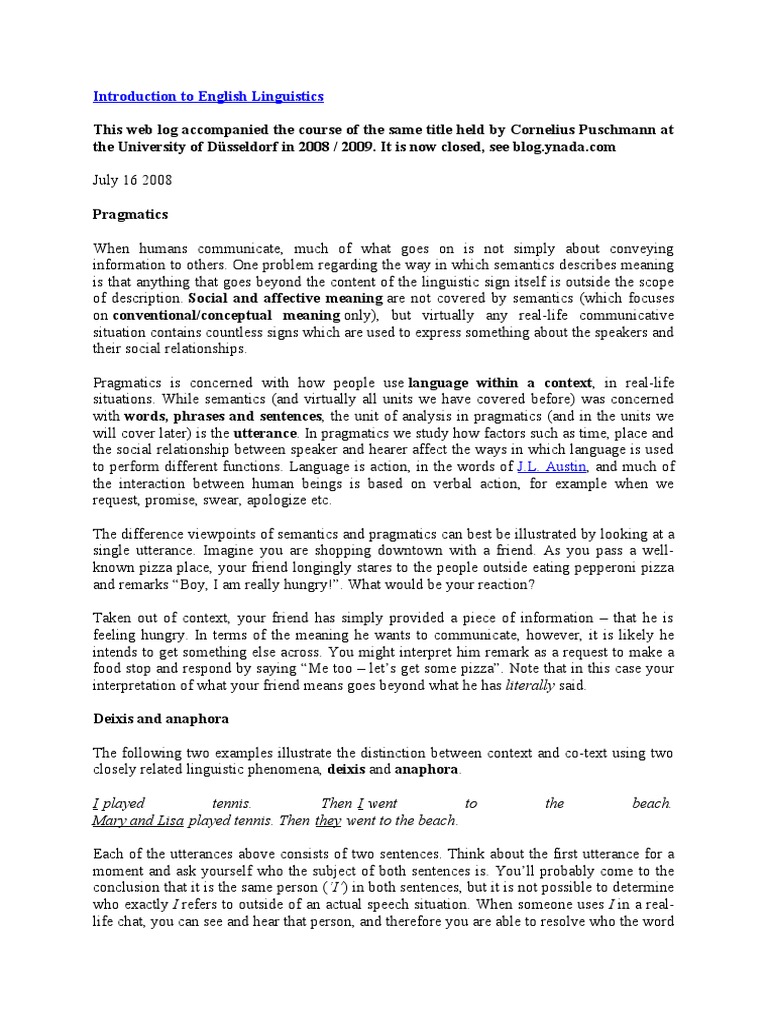 Introduction To English Linguistics Pdf Communication Semantics