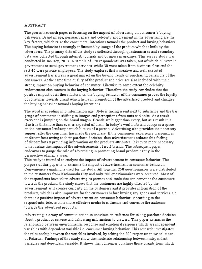 Unedited Abstract and Problem Statement | PDF | Consumer Behaviour ...