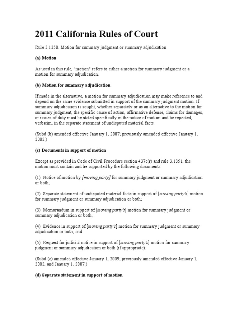 2011 California Rules of Court Summery Judgment | PDF | Summary ...