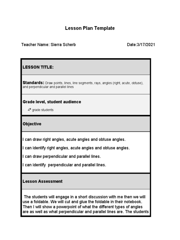 Drawing Angles and Lines in 4th Grade | PDF | Angle | Lesson Plan