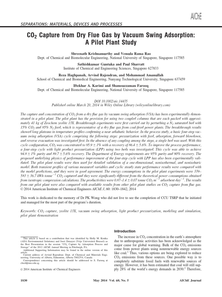CO2 Capture From Dry Flue Gas by Vacuum Swing Adsorption | PDF ...