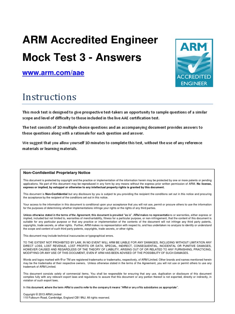 ARM Accredited Engineer Mock Test 3 Answers Instructions PDF Arm