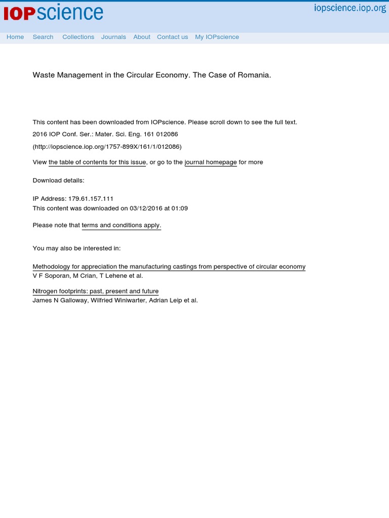 Romania's Circular Economy Waste Management | PDF | Life Cycle ...