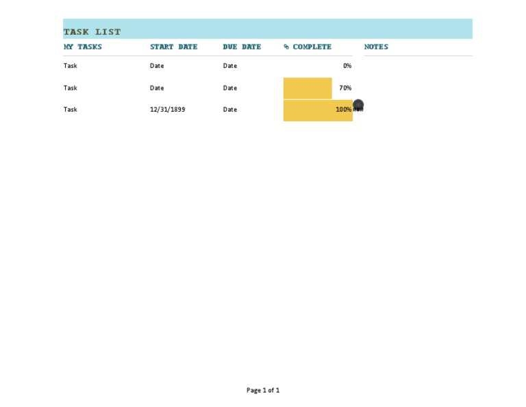 Task List: My Tasks Start Date Due Date % Complete Notes | PDF