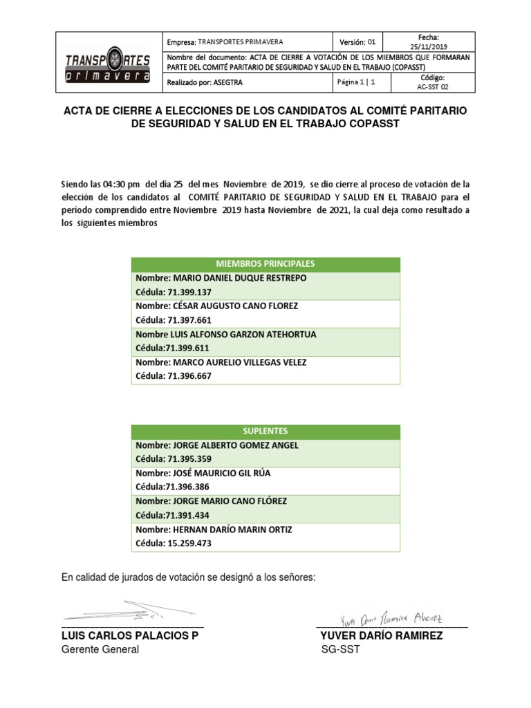 Ac-Sst 02 Acta de Cierre de Elecciones Vigía | PDF