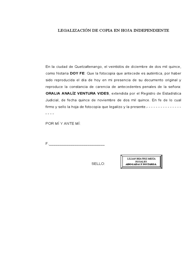 Legalización de Copia en Hoja Independiente PDF