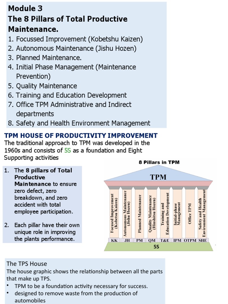 8 Pillars of Total Productive Maintenance | PDF | Reliability ...