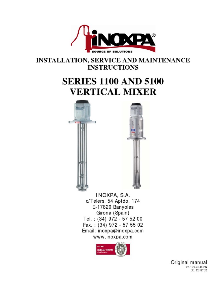 SERIES 1100 AND 5100 Vertical Mixer Installation, Service and