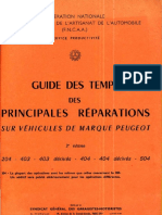 Guide Des Temps Des Principales Reparations Sur Vehicules de Marque Peugeot