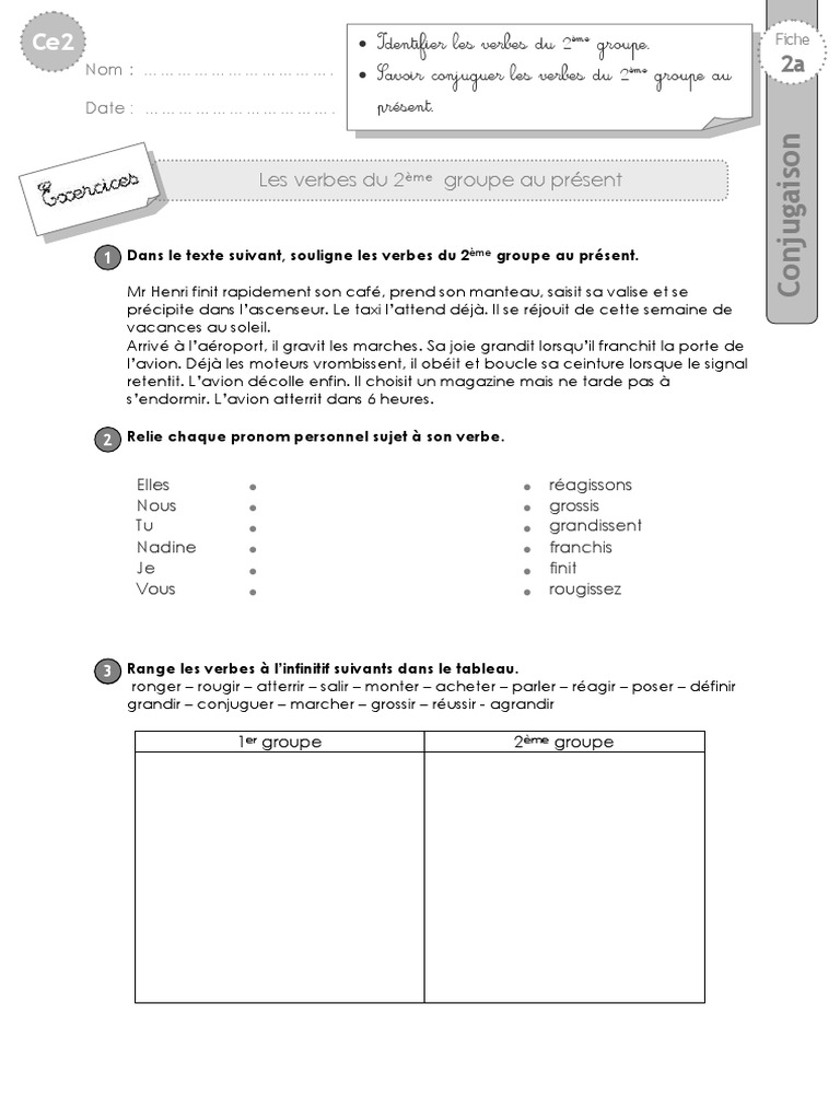 L imparfait Des Verbes Du 2ème Groupe Exercices Pdf Ce2 Exercices 2eme Groupe Present | PDF | Verbe | Conjugaison
