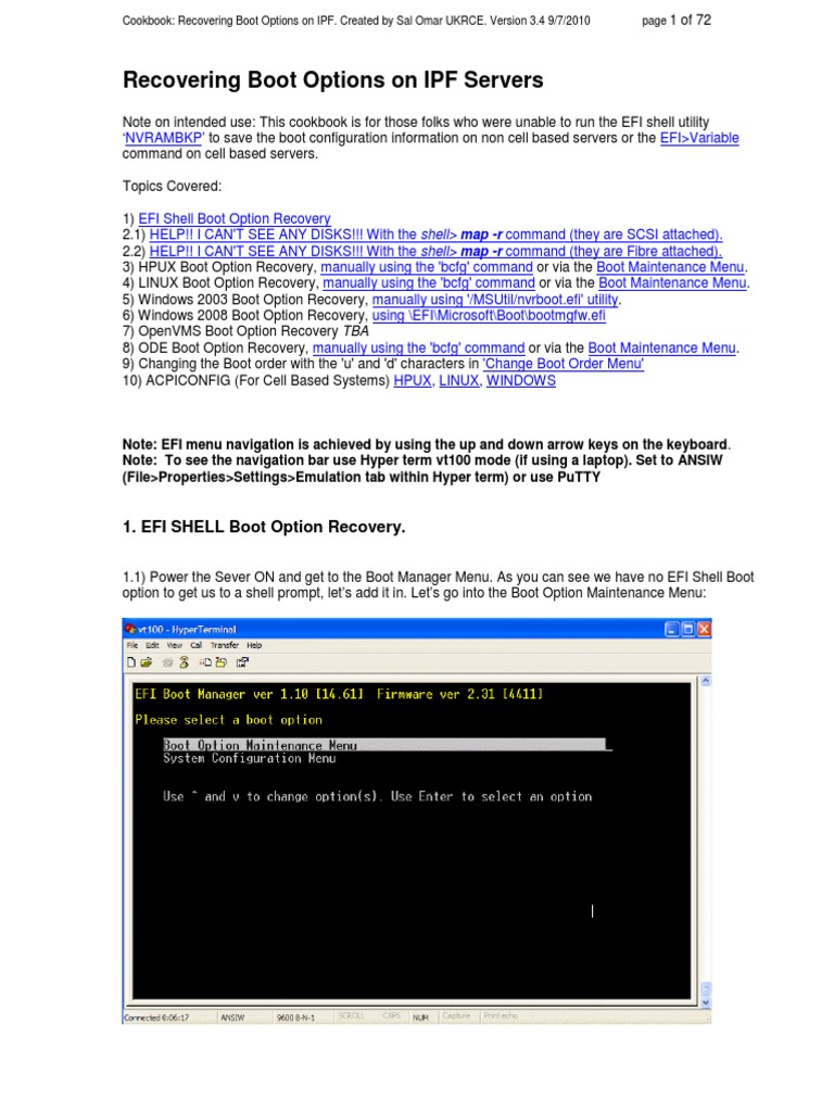 Recovering EFI Boot Options on IPF | PDF | Booting | Operating System ...
