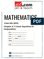 Mathematics: Class 9th (KPK) Chapter # 7 Linear Equations & Inequealites