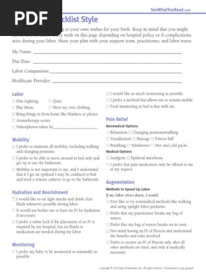 K - Birth Plan Checklist