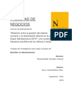 Relación Entre La Gestión Del Talento Humano y El Desempeño Laboral