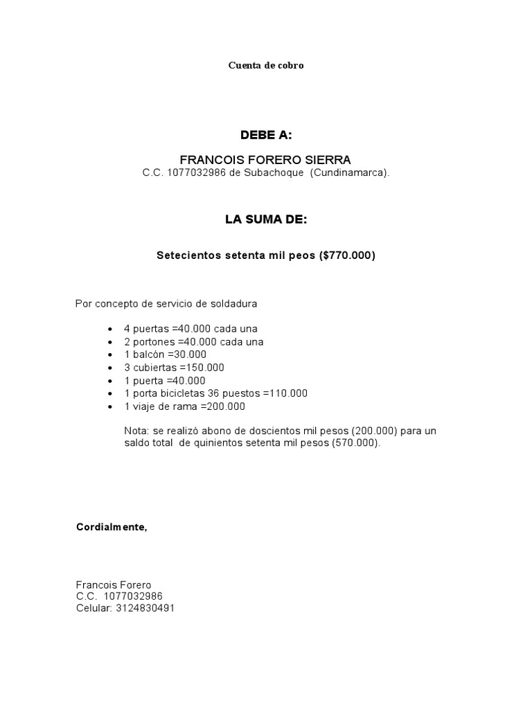 Plantilla Cuenta de Cobro | PDF