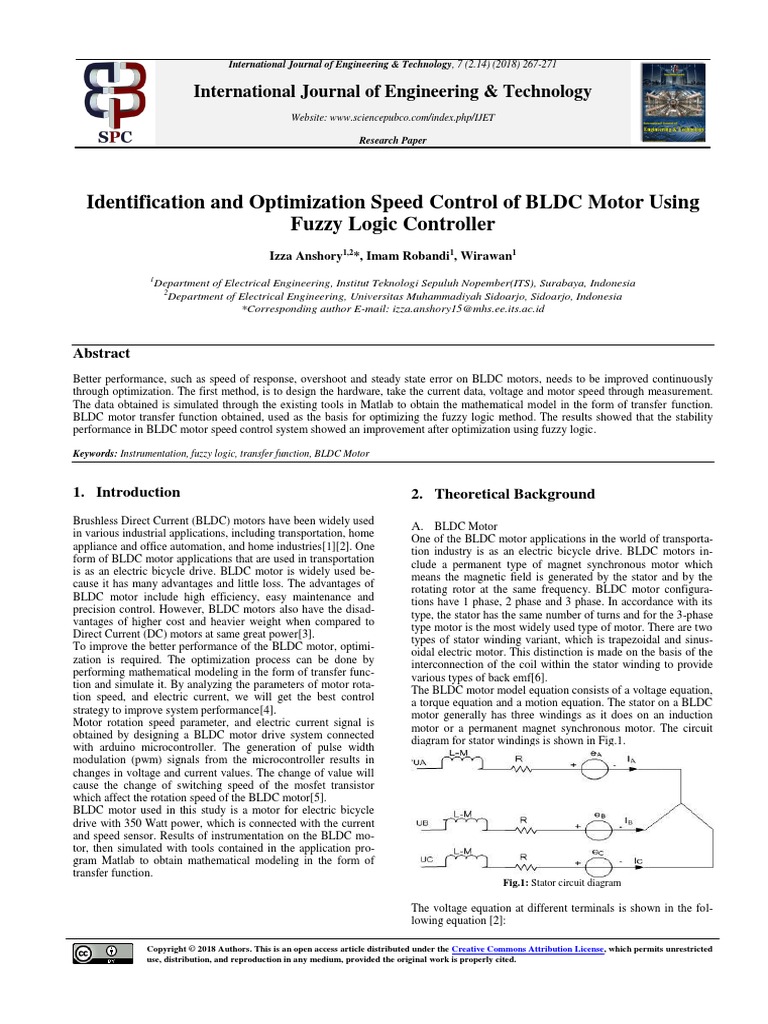 Identification and Optimization Speed Control of BLDC Motor Using Fuzzy ...