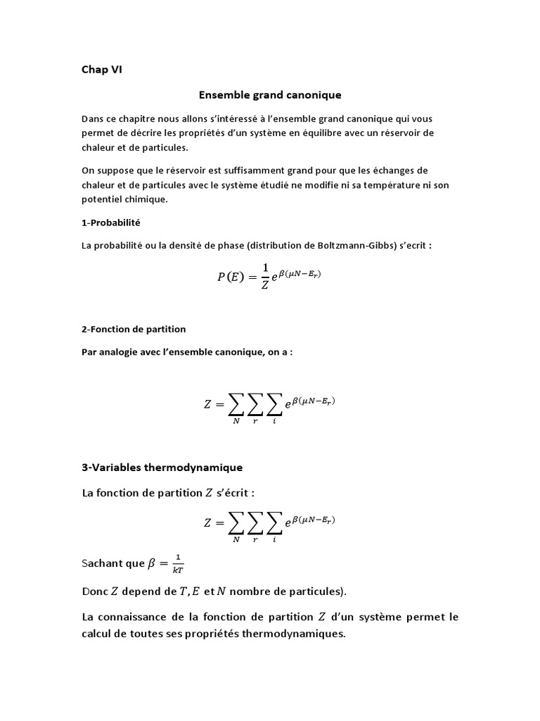 Ensemble Grand Canonique en Physique | PDF