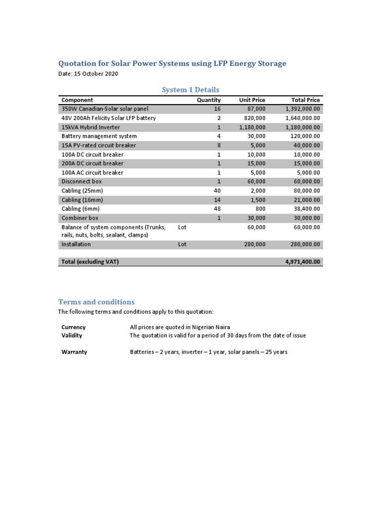 15KVA-LFP-based Solar Power System Quote | PDF | Science & Mathematics
