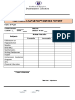 Individual Learners Progress Report: Department of Education