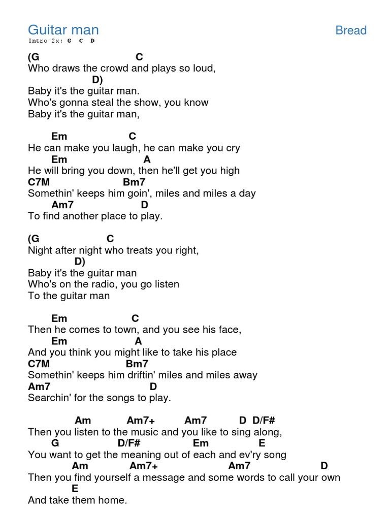 Letra Y Acordes De Guitar Man Aquella Cruz (Man Of Sorrows) Chords PDF