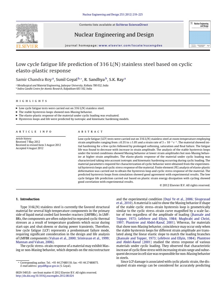 Low Cycle Fatigue Life Prediction of 316 L (N) Stainless Steel Based On ...