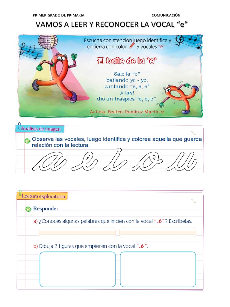 Lectura y reconocimiento de la vocal e | PDF
