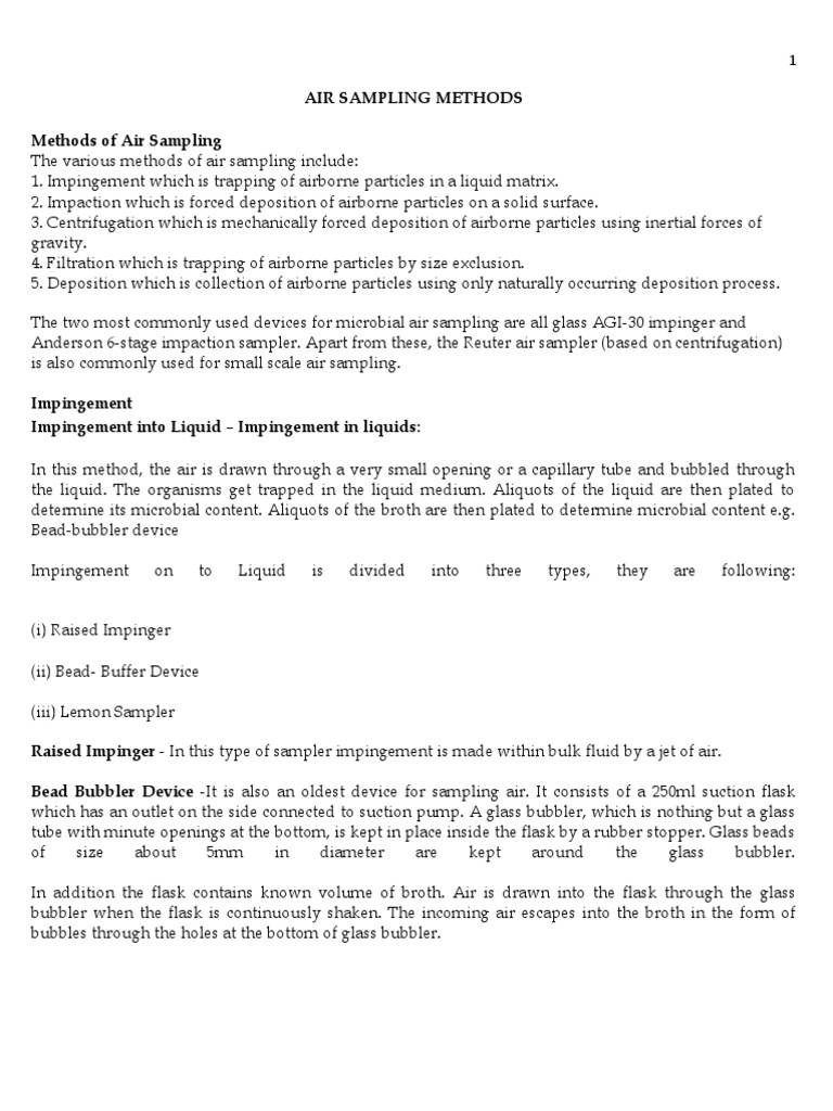 Air Sampling Methods PDF Growth Medium Filtration