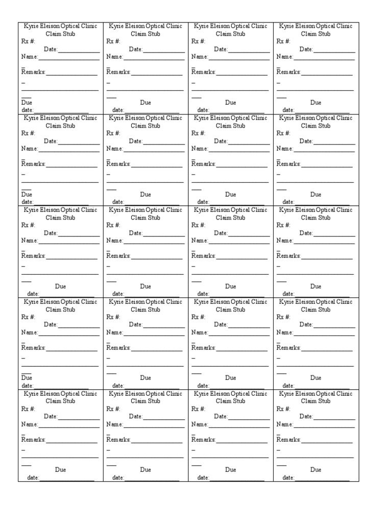 Claim Stub - Optical Clinic | PDF | Health Care | Medicine