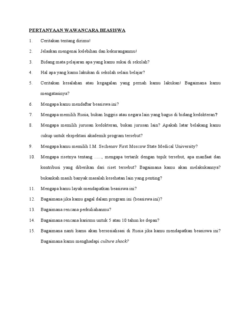 Pertanyaan wawancara beasiswa pdf