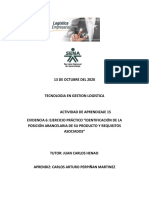 Evidencia 6 Ejercicio Practico Identificacion de La Posicion Arancelaria de Su Producto y Requisitos Asociados Carlos Perpiñan