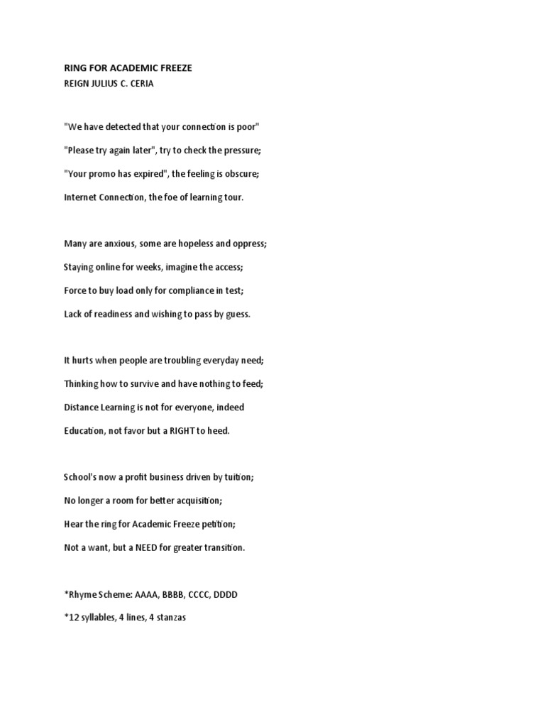 Academic Freeze Petition Poem | PDF | Self-Improvement