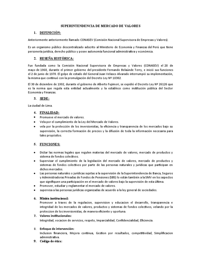 Superintendencia de Mercado de Valores en Perú | PDF | Bolsa | Bolsa de ...