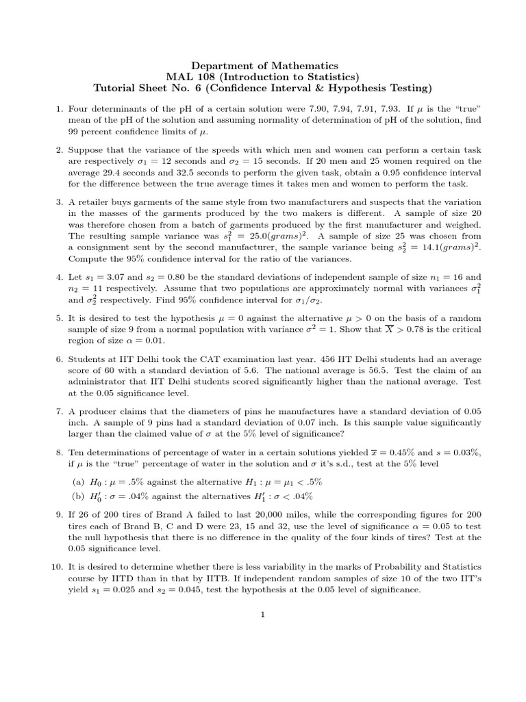 Statistics Tutorial: Confidence Intervals & Hypothesis Testing | PDF ...