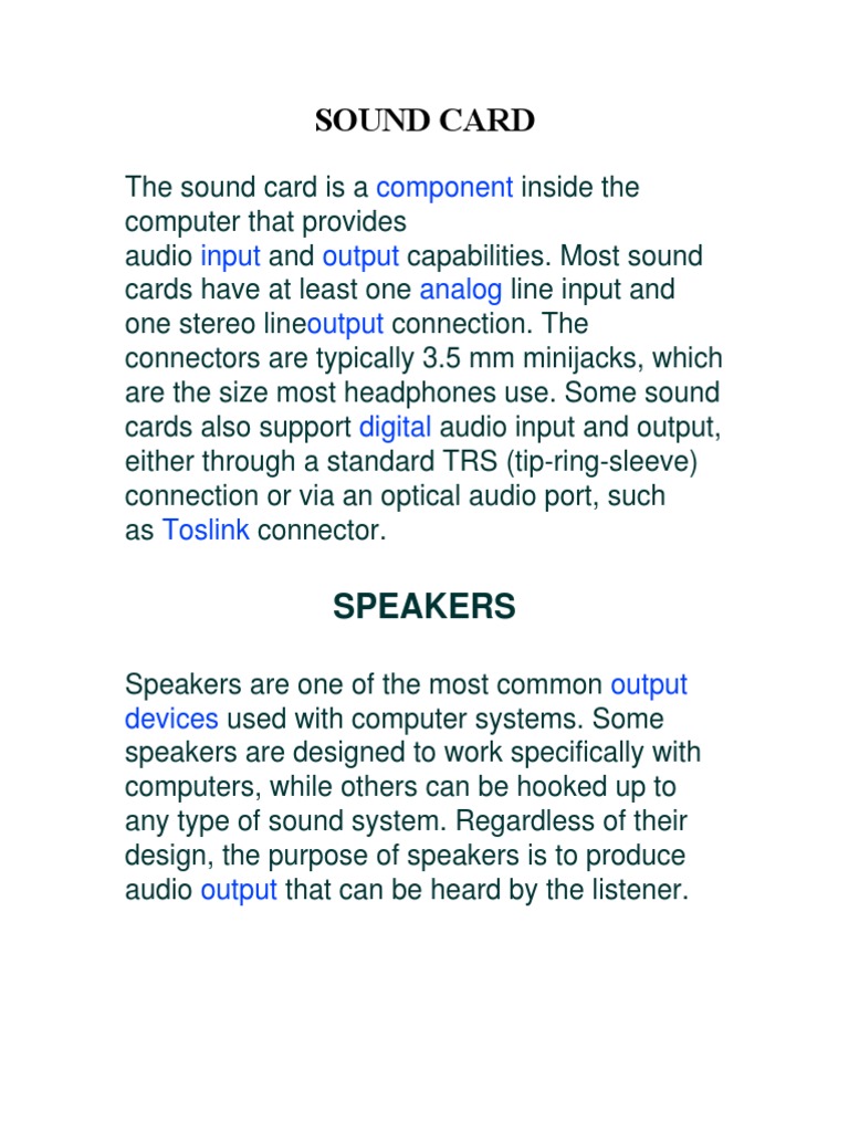 Sound Card Component Input Output Analog Output PDF Personal