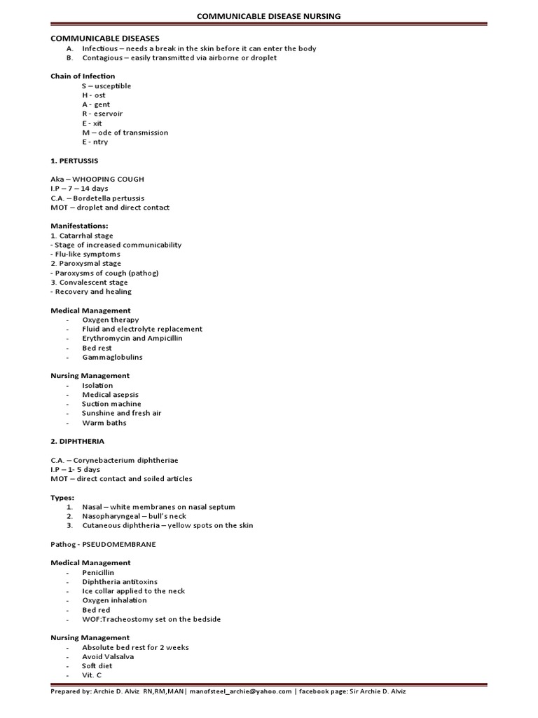 Communicable Disease Nursing Guide | PDF | Infection | Tuberculosis