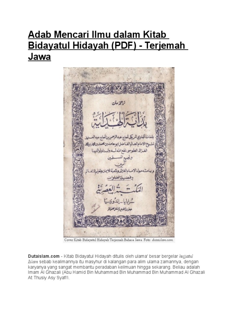 Adab Mencari Ilmu Dalam Kitab Bidayatul Hidayah Pdf