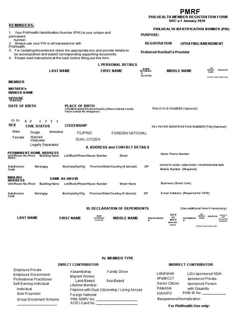 PhilHealth Member Registration Form | PDF | Identity Document ...