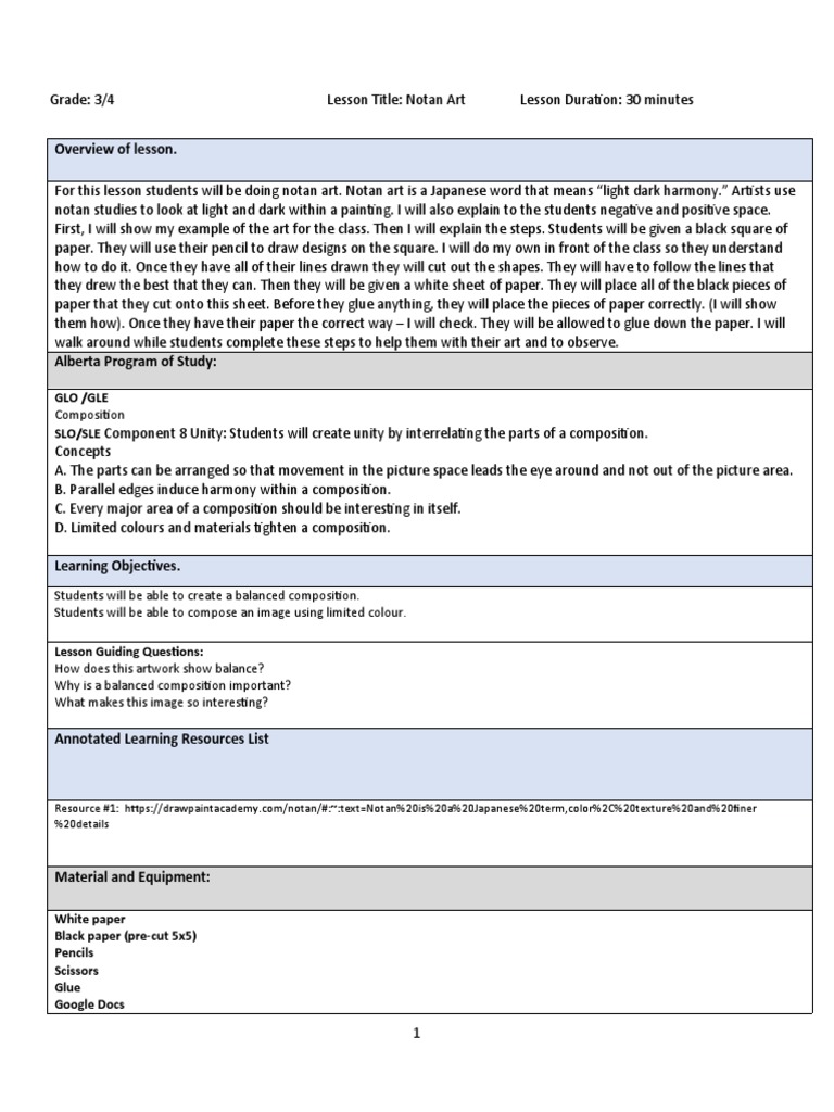 Grade 3 4 Notan Art Pdf Composition Visual Arts Cognition