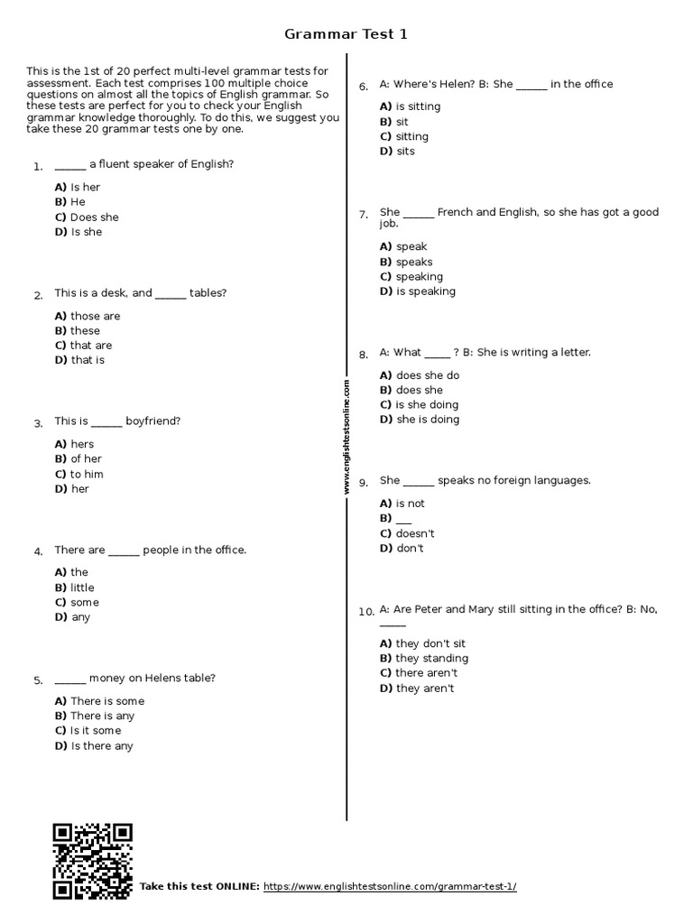 85 - Grammar Test 1 | PDF | Language Arts & Discipline