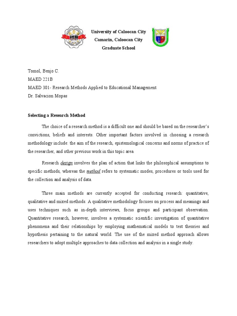 Selecting A Research Method | PDF | Experiment | Hypothesis