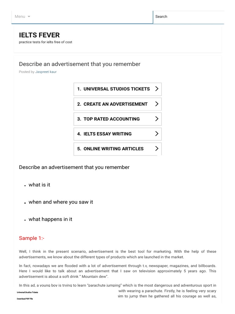 Describe An Advertisement That You Remember - IELTS FEVER | PDF ...