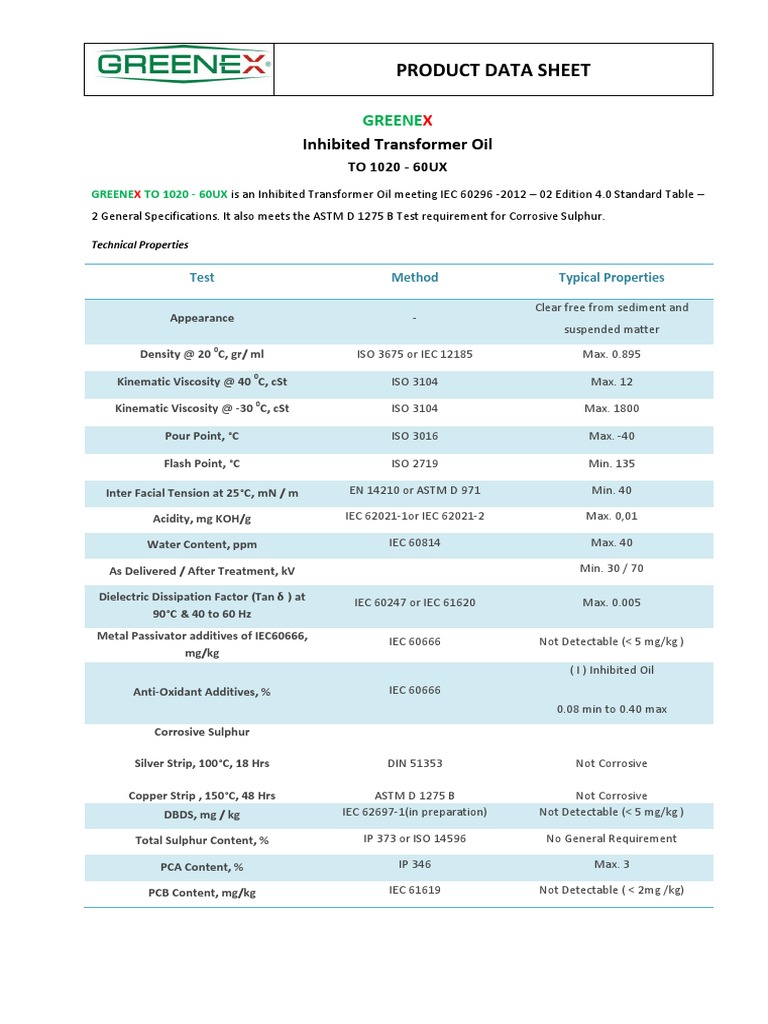 Product Data Sheet: Inhibited Transformer Oil | PDF | Corrosion