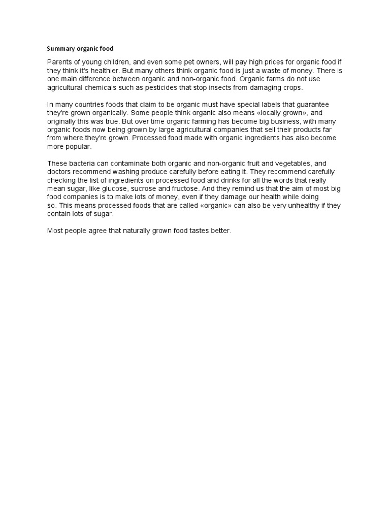 Summary Organic Food | PDF | Wellness
