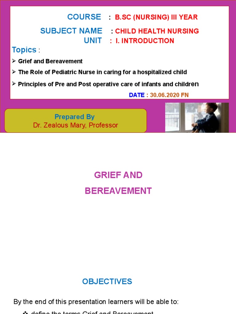 Grief and Bereavement in Pediatric Nursing | PDF | Grief | Health Care