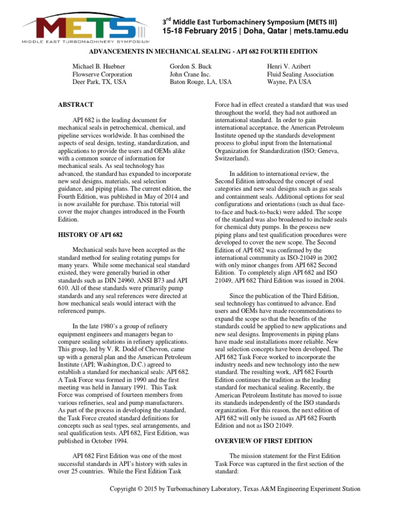 Advancements in Mechanical Seal API 682 4th Edition | PDF | Pump | Pressure