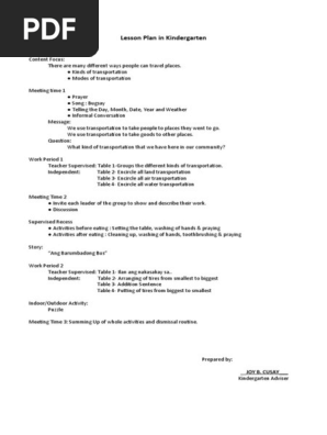 Lesson Plan in Kindergarten