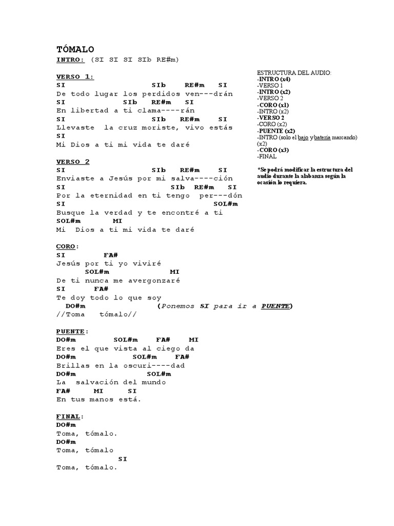 Tómalo: Letra y Acordes de Alabanza | PDF