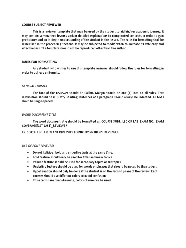 Course Subject Reviewer Template | PDF | Learning | Cognition