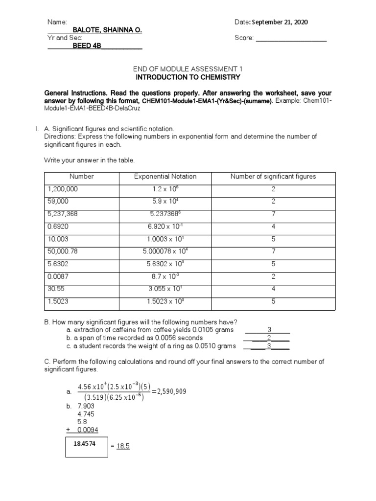 Chemistry Module 1 Assessment Guide | PDF | Significant Figures | Chemistry